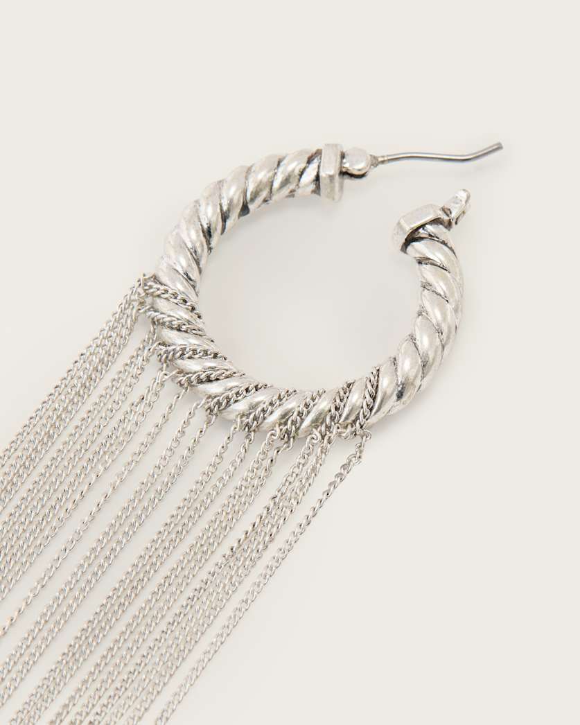 AllSaints Nia Drop Chain Hoop Earrings Women's Warm Silver Women's
