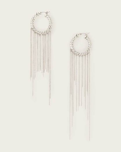 AllSaints Nia Drop Chain Hoop Earrings Women's Warm Silver Women's
