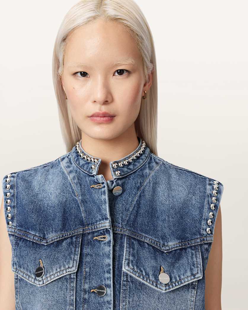 AllSaints Mav Studded Denim Vest Women's Vintage Indigo Women's