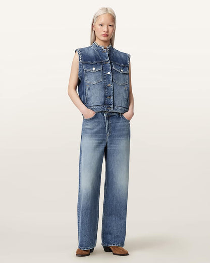 AllSaints Mav Studded Denim Vest Women's Vintage Indigo Women's