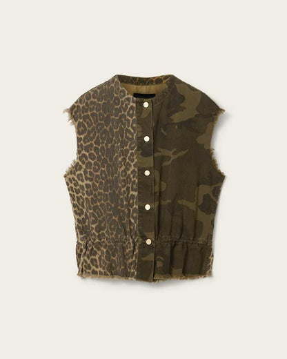AllSaints Sofi Camo Leopard Print Vest Women's Camo Leppo Green Women's