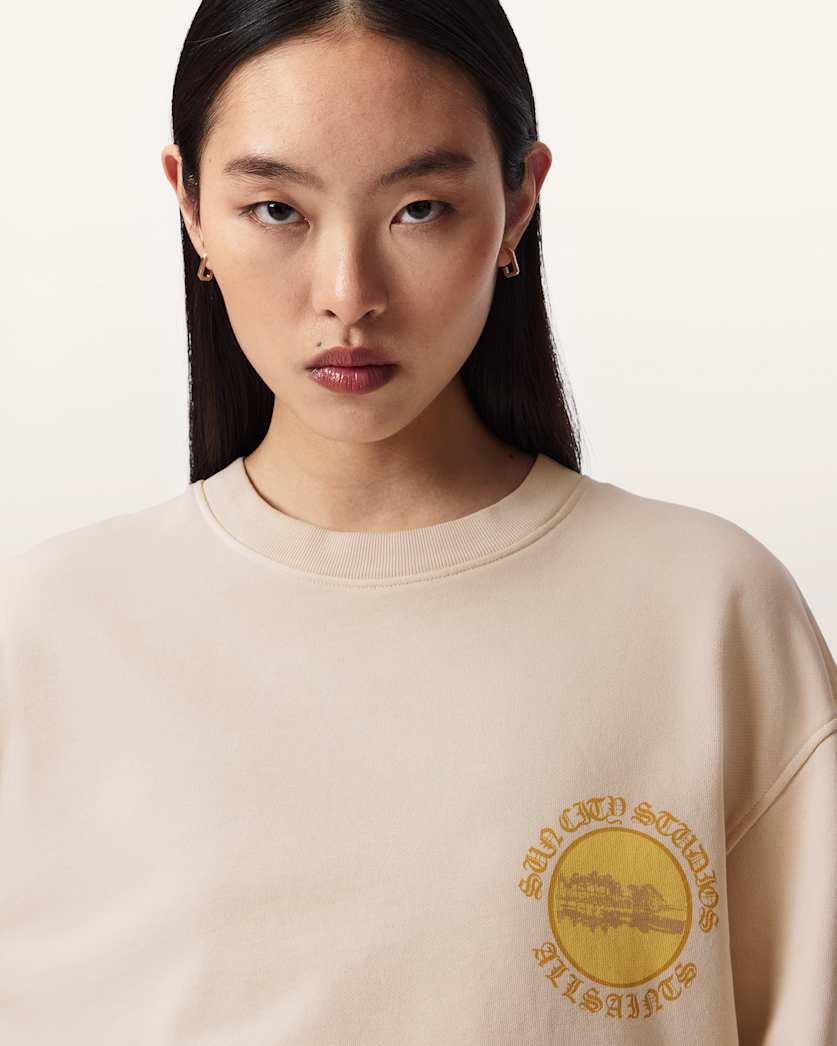 AllSaints Sun City Etta Oversized Cotton Sweatshirt Women's Birch White Women's