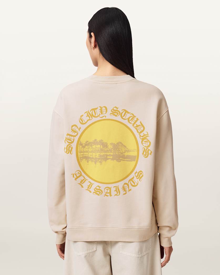 AllSaints Sun City Etta Oversized Cotton Sweatshirt Women's Birch White Women's