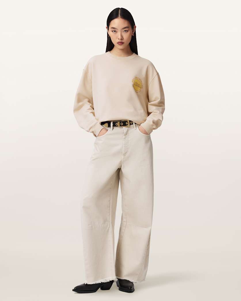 AllSaints Sun City Etta Oversized Cotton Sweatshirt Women's Birch White Women's