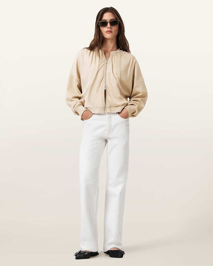 AllSaints Mirri Jersey Bomber Jacket Women's Tofu White Women's