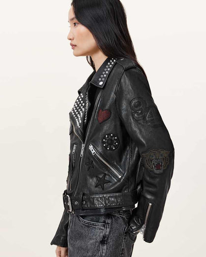 AllSaints College Leather Biker Jacket Women's Black Women's