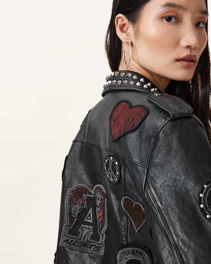 AllSaints College Leather Biker Jacket Women's Black Women's