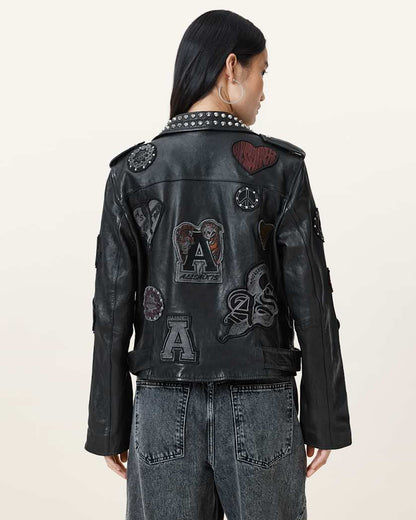 AllSaints College Leather Biker Jacket Women's Black Women's