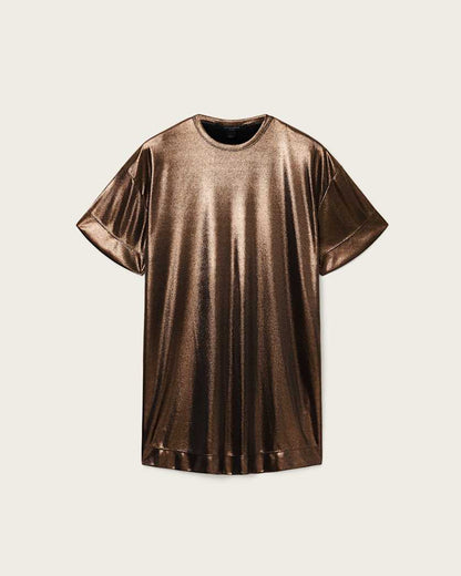 AllSaints Sparkle Mini T Shirt Dress Women's Bronze Gold Women's