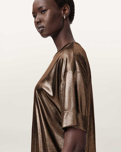 AllSaints Sparkle Mini T Shirt Dress Women's Bronze Gold Women's