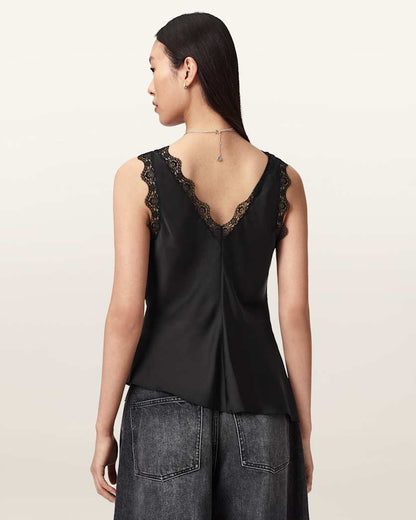 AllSaints Ilka Lace Trim Cami Top Women's Black Women's