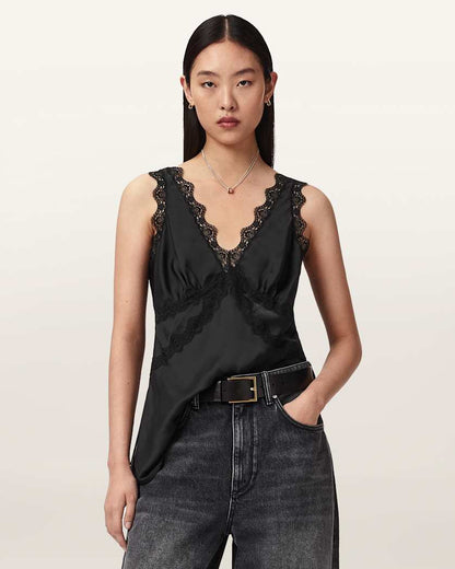 AllSaints Ilka Lace Trim Cami Top Women's Black Women's