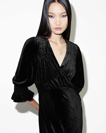 AllSaints Ani V Neck Velvet Midi Dress Women's Black Women's
