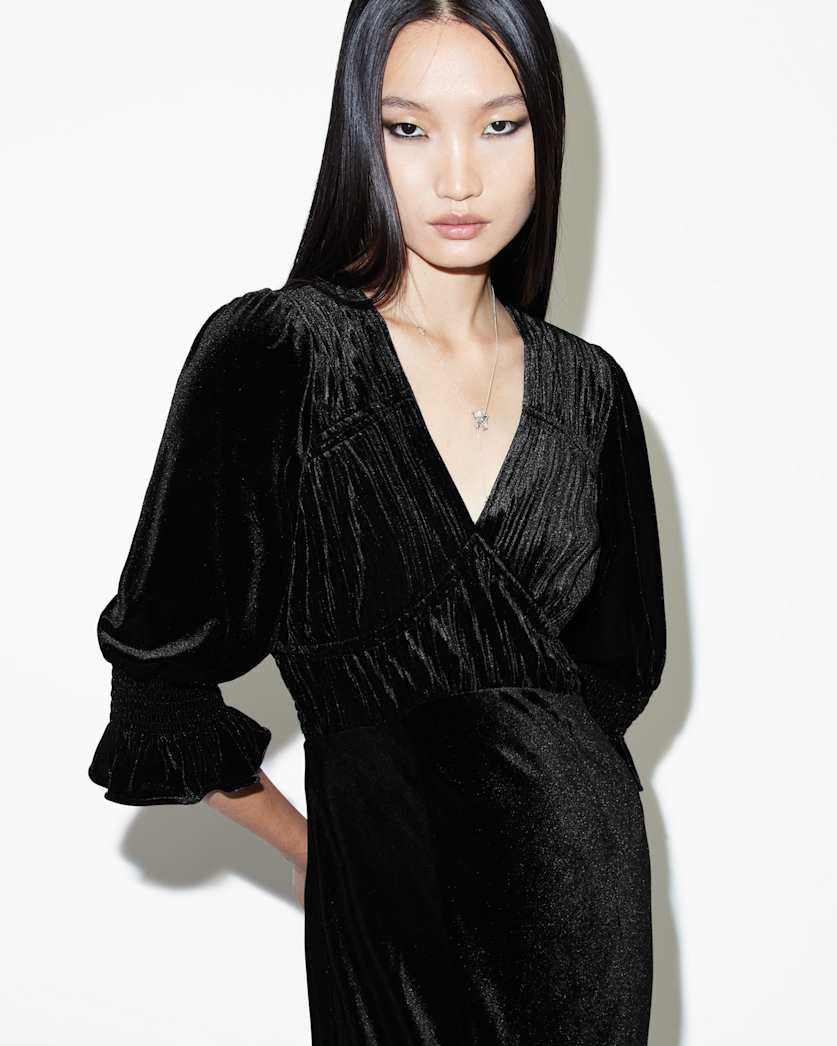 AllSaints Ani V Neck Velvet Midi Dress Women's Black Women's