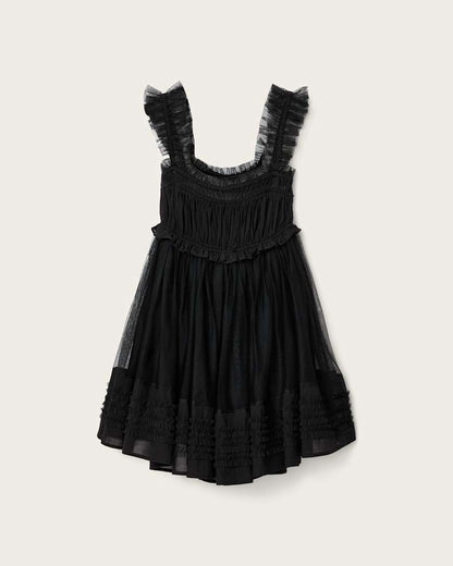 AllSaints Angela Gathered Frill Mini Dress Women's Black Women's
