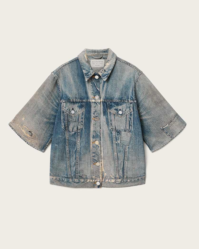 AllSaints Juni Terry Short Sleeve Illusion Of Denim Shirt Women's Illusion Tint Blue Women's
