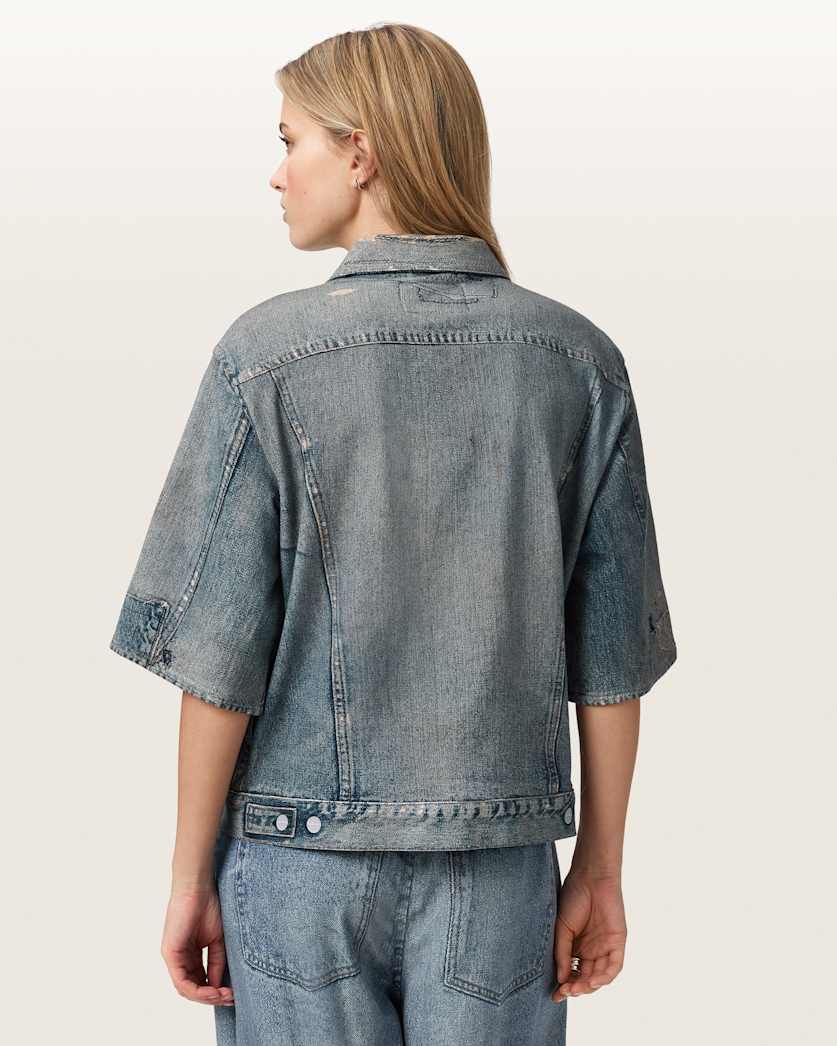 AllSaints Juni Terry Short Sleeve Illusion Of Denim Shirt Women's Illusion Tint Blue Women's