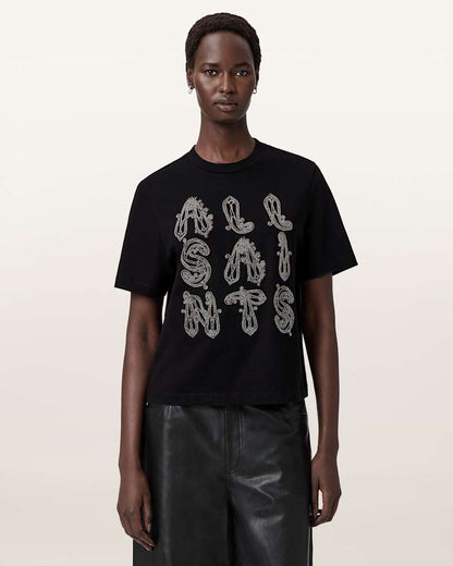 AllSaints Ella Lisa Embellished T Shirt Women's Black Women's