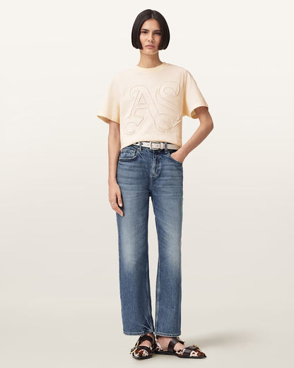 AllSaints Lisa Embossed Crew Neck T Shirt Women's Pebble White Women's