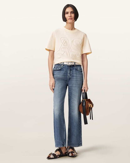AllSaints Lisa Embossed Crew Neck T Shirt Women's Pebble White Women's