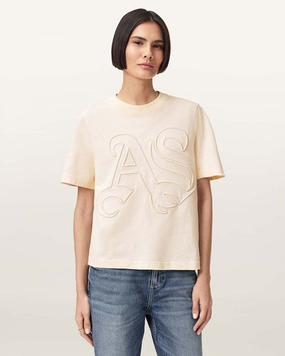 AllSaints Lisa Embossed Crew Neck T Shirt Women's Pebble White Women's