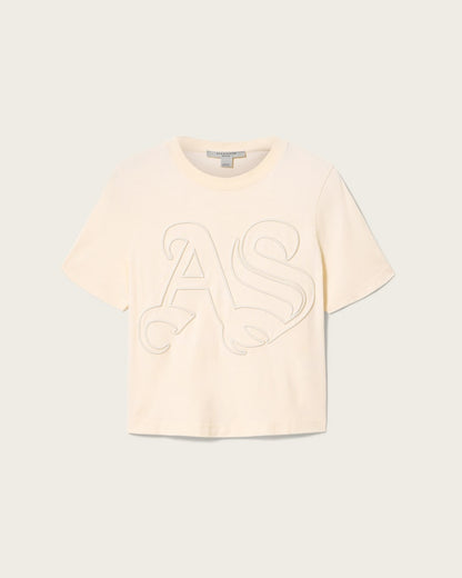 AllSaints Lisa Embossed Crew Neck T Shirt Women's Pebble White Women's
