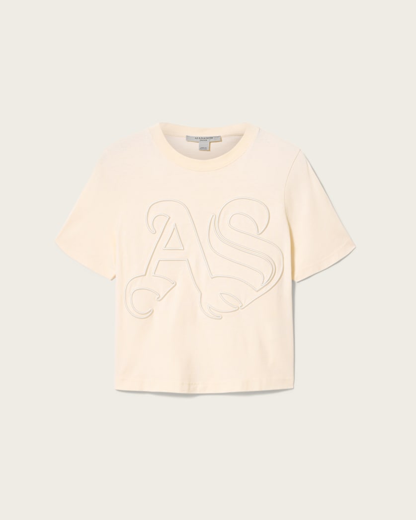 AllSaints Lisa Embossed Crew Neck T Shirt Women's Pebble White Women's