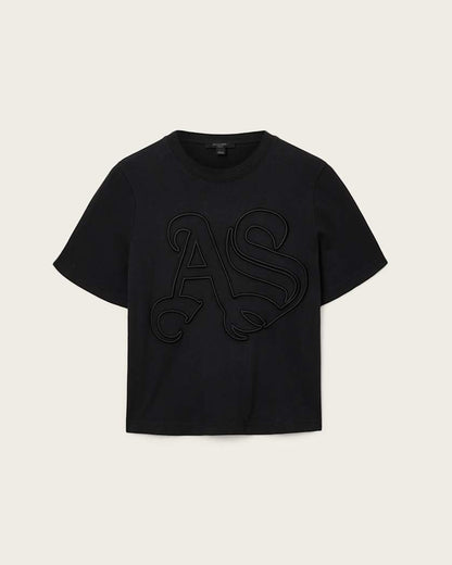 AllSaints Lisa Embossed Crew Neck T Shirt Women's Pebble White Women's