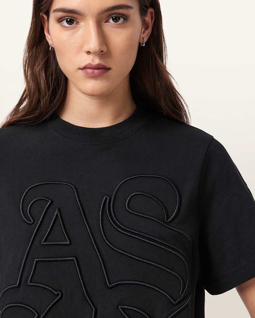 AllSaints Lisa Embossed Crew Neck T Shirt Women's Pebble White Women's