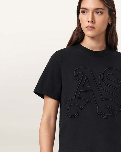 AllSaints Lisa Embossed Crew Neck T Shirt Women's Pebble White Women's