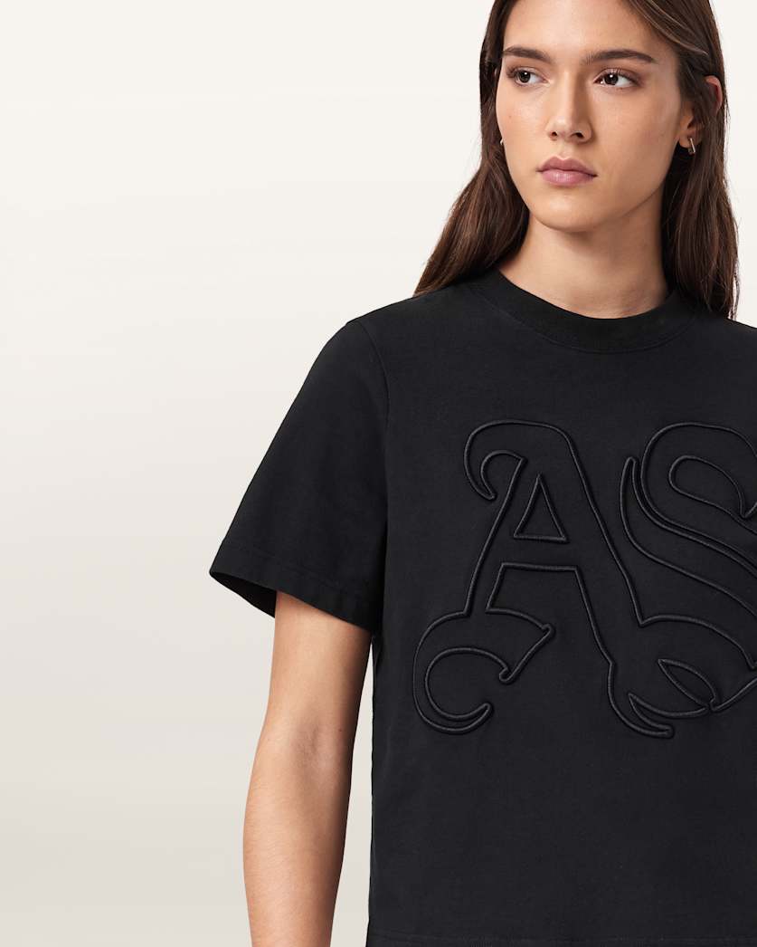 AllSaints Lisa Embossed Crew Neck T Shirt Women's Pebble White Women's
