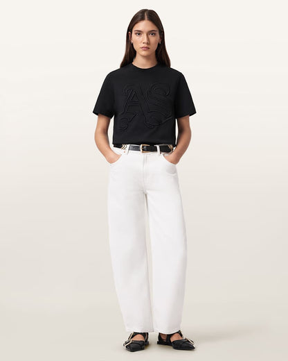 AllSaints Lisa Embossed Crew Neck T Shirt Women's Pebble White Women's