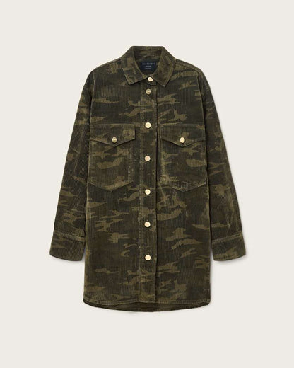AllSaints Faye Flocked Oversized Dress Women's Camo Green Women's