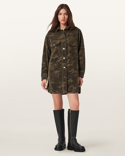 AllSaints Faye Flocked Oversized Dress Women's Camo Green Women's