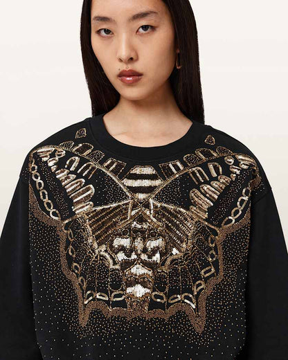 AllSaints Glide Separo Embellished Sweatshirt Women's Black/Gold Women's
