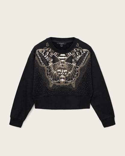 AllSaints Glide Separo Embellished Sweatshirt Women's Black/Gold Women's