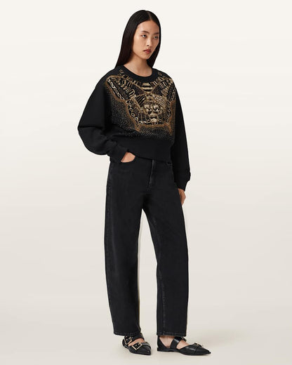 AllSaints Glide Separo Embellished Sweatshirt Women's Black/Gold Women's