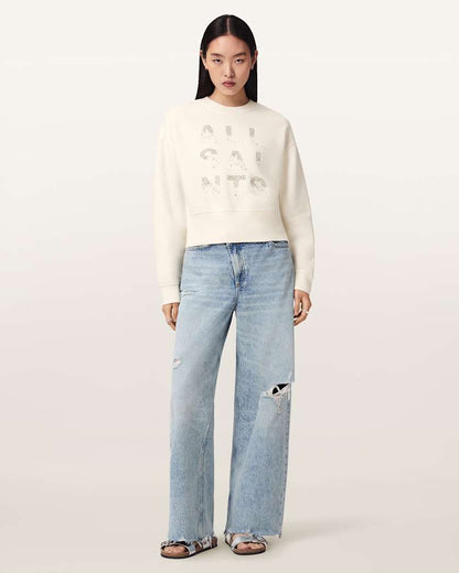 AllSaints Stacks Separo Embellished Cropped Sweatshirt Women's Optic White Women's