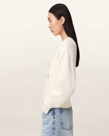 AllSaints Stacks Separo Embellished Cropped Sweatshirt Women's Optic White Women's