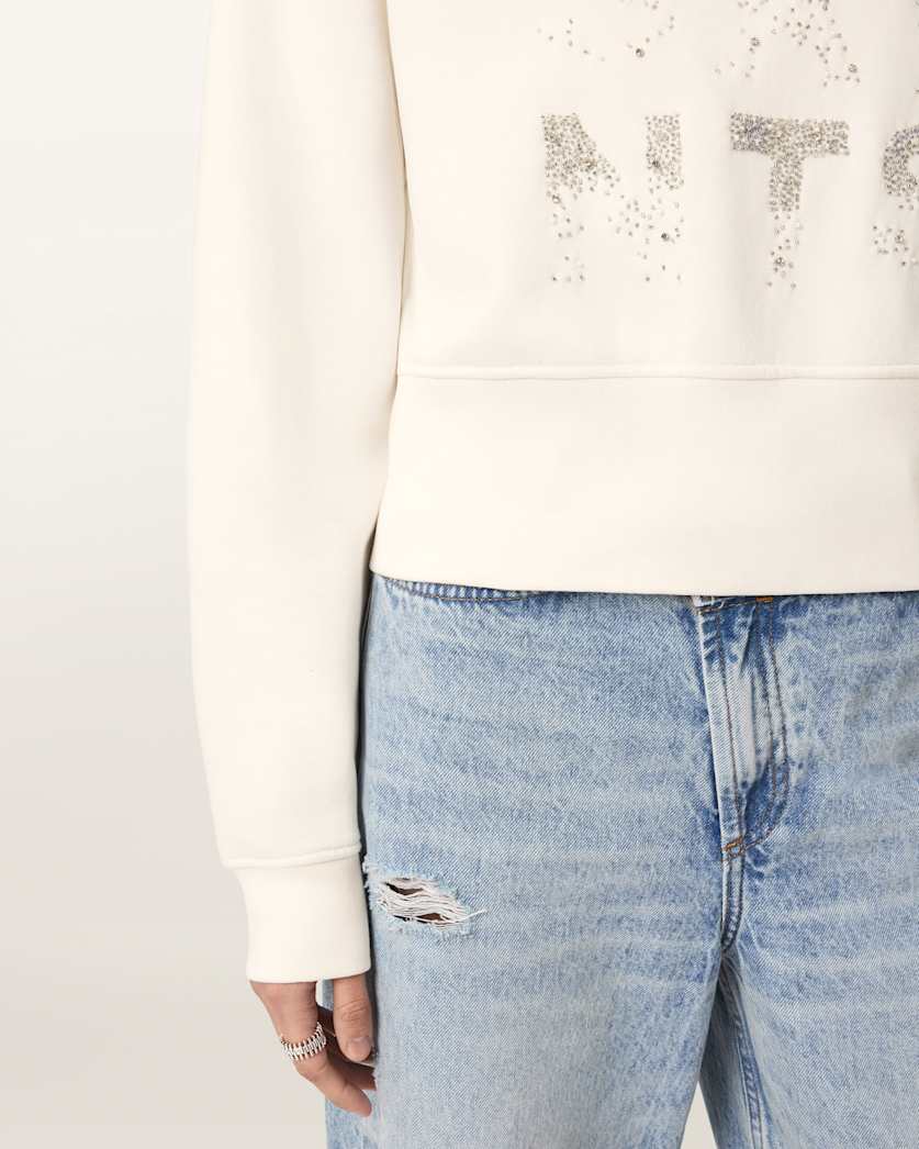 AllSaints Stacks Separo Embellished Cropped Sweatshirt Women's Optic White Women's