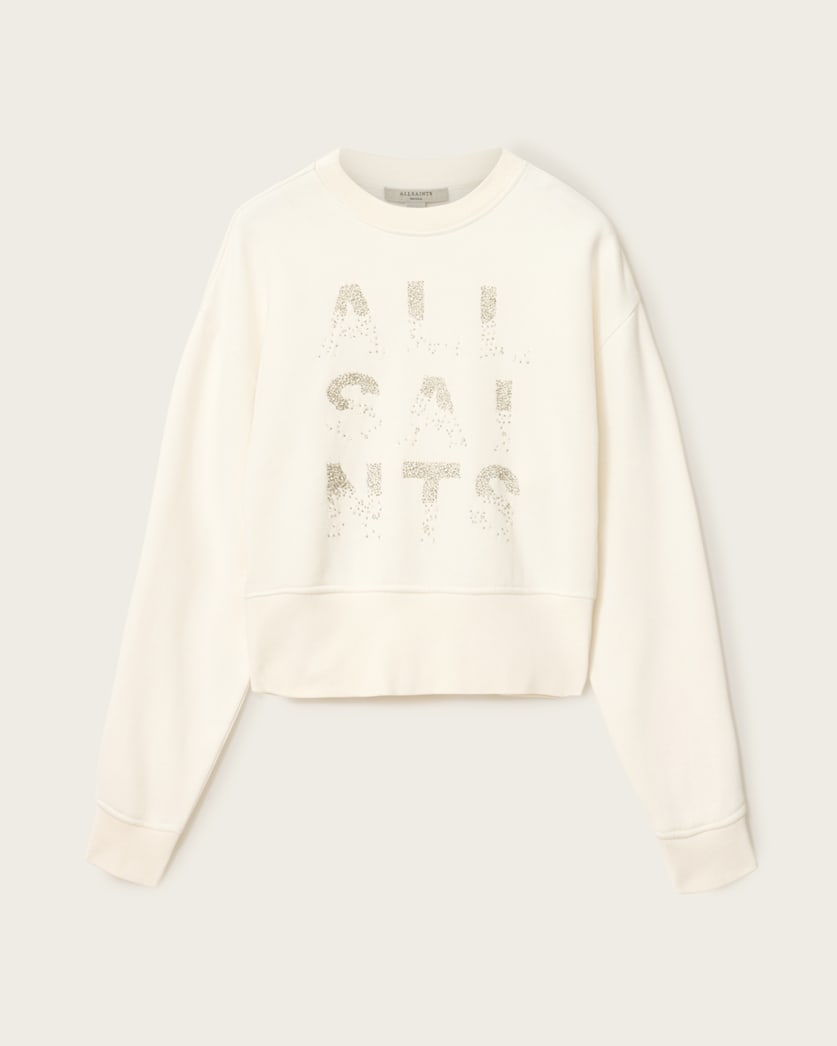 AllSaints Stacks Separo Embellished Cropped Sweatshirt Women's Optic White Women's