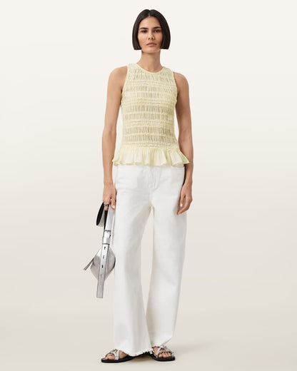 AllSaints Marion Shirred Sleeveless Top Women's Oyster White Women's