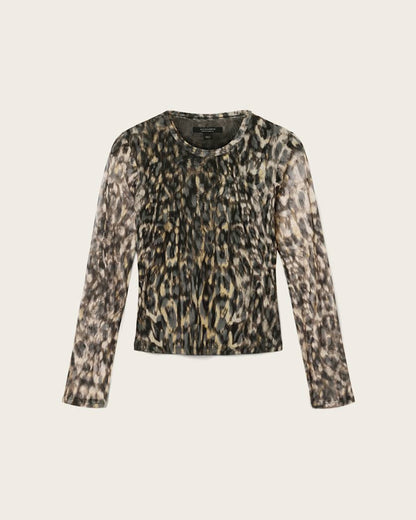 AllSaints Ellie Mesh Long Sleeve T Shirt Women's Leppo Brown Women's