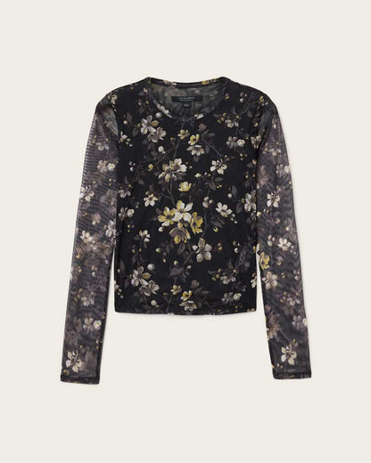 AllSaints Ellie Mesh Long Sleeve T Shirt Women's Leppo Brown Women's