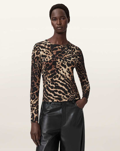 AllSaints Katlyn Bodycon Fit Top Women's Pardus Honey Brown Women's