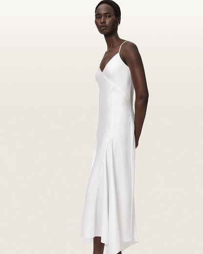 AllSaints Ava Sleeveless Satin Midi Dress Women's Chalk White Women's