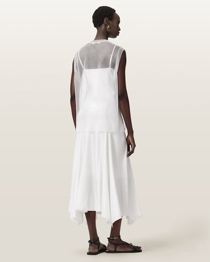AllSaints Ava Sleeveless Satin Midi Dress Women's Chalk White Women's
