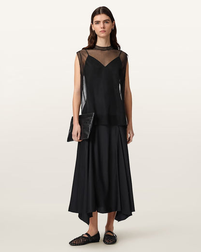 AllSaints Ava Sleeveless Satin Midi Dress Women's Chalk White Women's