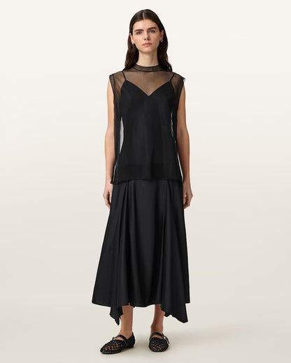 AllSaints Ava Sleeveless Satin Midi Dress Women's Chalk White Women's