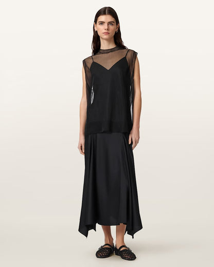 AllSaints Ava Sleeveless Satin Midi Dress Women's Chalk White Women's